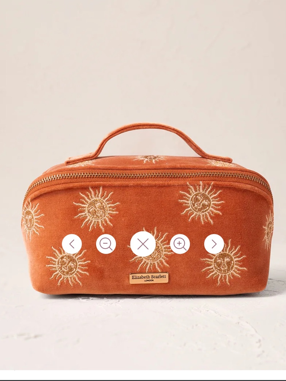 Elizabeth Scarlett  Velvet Sun Embroidered Cosmetic Case NWT and dust bag